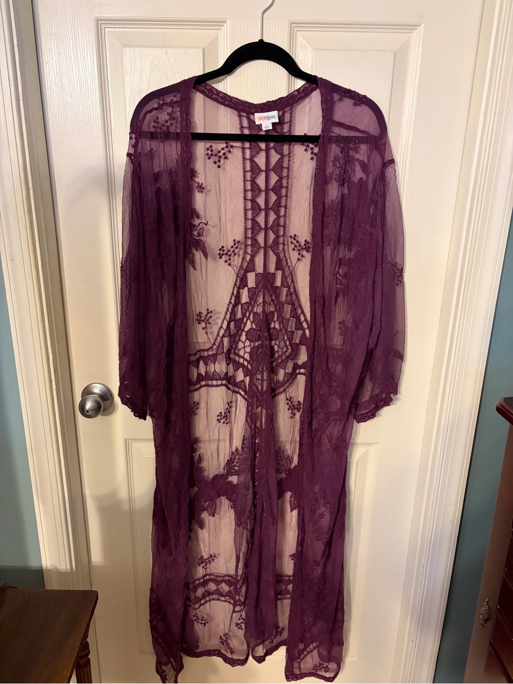 LuLaRoe Sheer Lace Kimono in Deep Purple